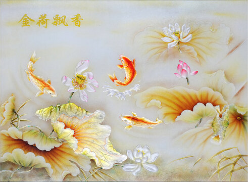 花開富貴荷花背景墻裝飾畫
