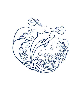 海豚線稿