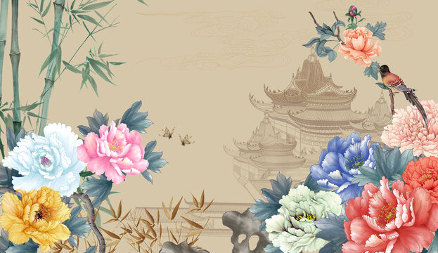 國花牡丹背景墻