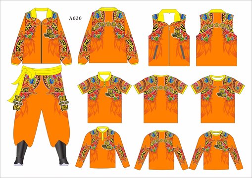 多彩橙調(diào)醒獅服裝