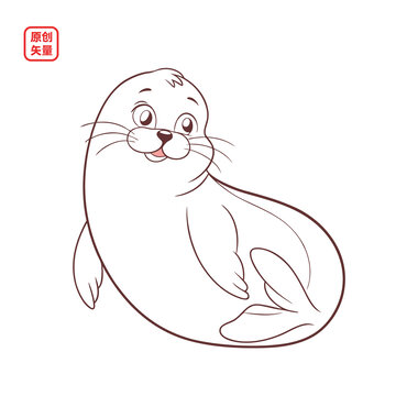 矢量插圖動(dòng)物線條簡(jiǎn)約海豹