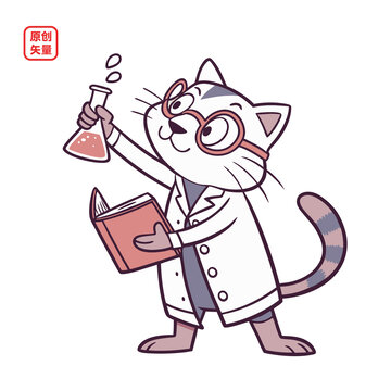 矢量插圖動物做實驗科學(xué)家小貓