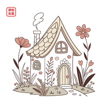 矢量插圖房屋線條卡通仙屋