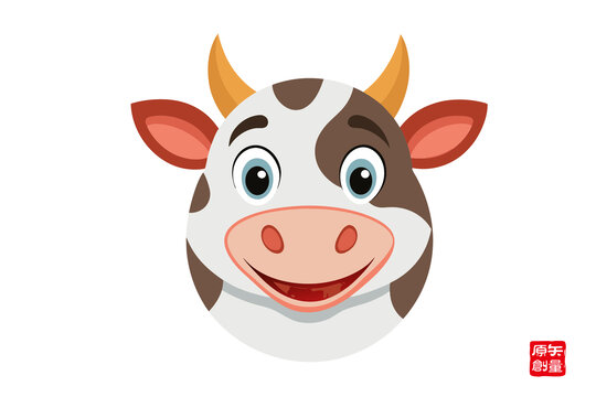 矢量插圖動(dòng)物簡(jiǎn)約卡通開心牛頭像