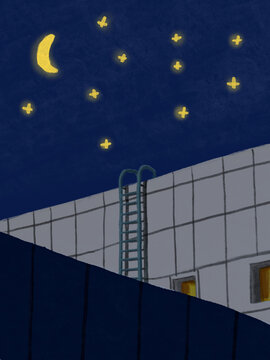 夜晚扁平風海報