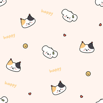 卡通小貓小狗四方連續(xù)滿印圖案