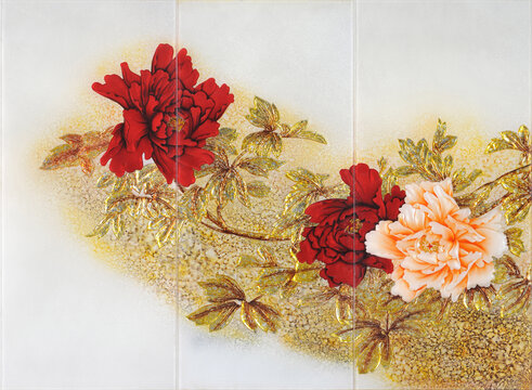 花開(kāi)富貴牡丹玻璃背景裝飾畫(huà)