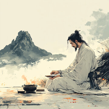 古人煮藥圖