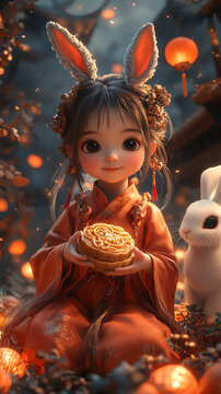 月兔女孩與中秋燈會(huì)