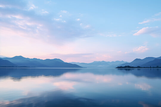 湖面山影晨曦