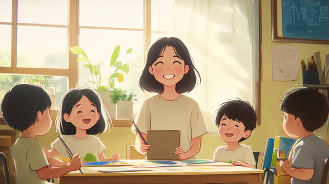 教師指導(dǎo)兒童繪畫