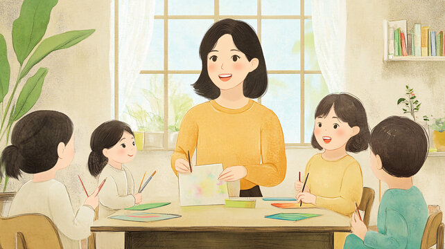 教師指導(dǎo)兒童繪畫