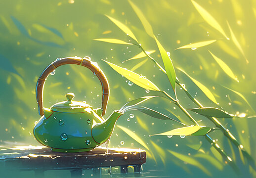 竹上露珠茶壺?zé)? style=