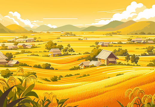 稻田小屋風(fēng)景圖