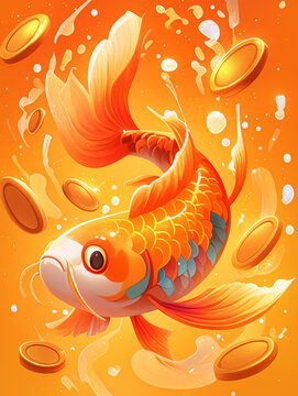 紅鯉魚飛舞金幣
