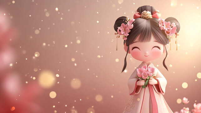 漢服女孩抱花