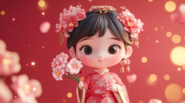 漢服女孩抱花