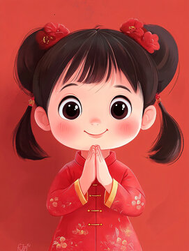 雙馬尾女孩拜年圖