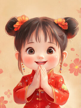 雙馬尾女孩拜年圖