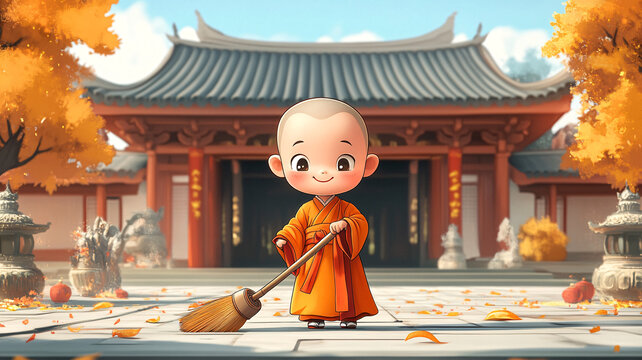 小和尚掃寺廟
