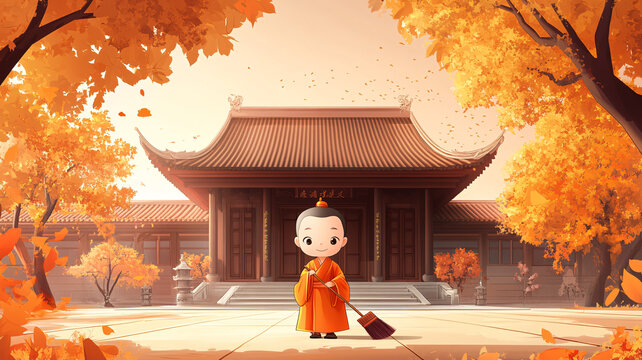 小和尚掃寺廟