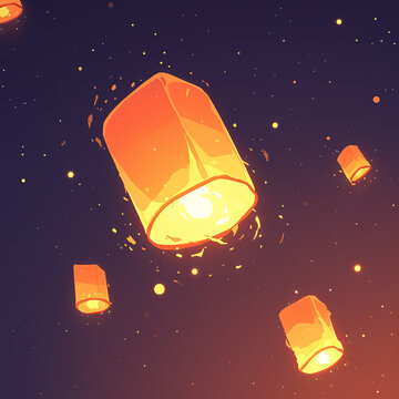 孔明燈飄夜空