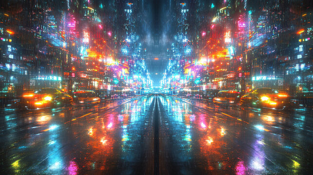 雨夜霓虹車流