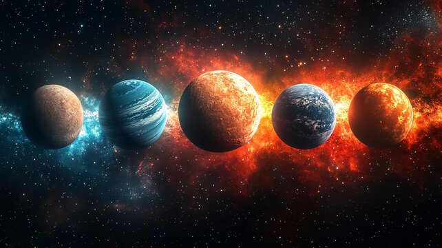 五行星與銀河背景