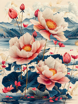 粉色白花刺繡圖案