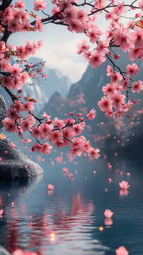 山水櫻花玻璃水景