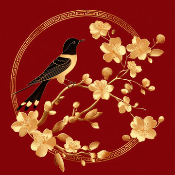 喜鵲梅花金紋裝飾