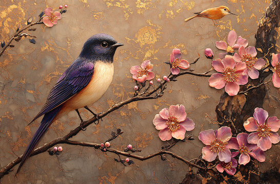 紫黑花鳥螺鈿細(xì)工