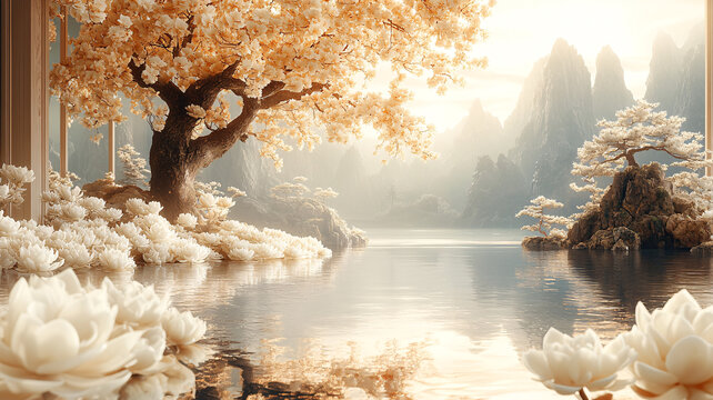 千年古樹雕花背景