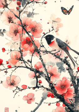 花鳥蝴蝶山水圖