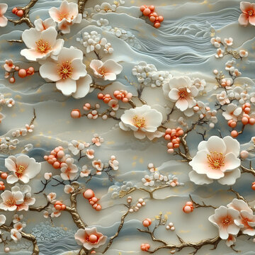 瓷瓶花開水紋圖