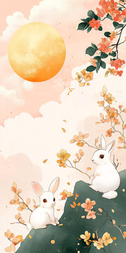中秋月兔桂花圖