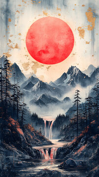 粉色太陽與金色背景