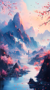 山川櫻花圖