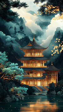 青山綠水古建筑