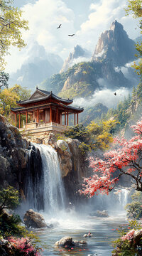 山水亭臺(tái)花鳥(niǎo)圖