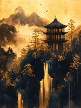 金箔山水裝飾畫(huà)