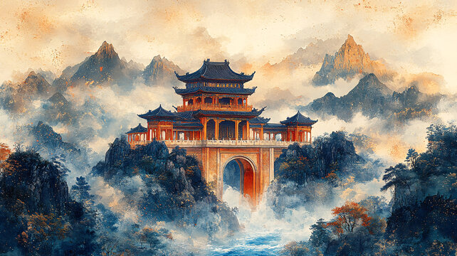 山水樓閣圖