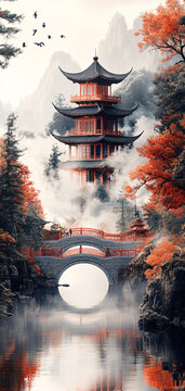 橋梁水墨畫