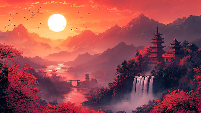 櫻花瀑布圖