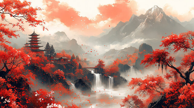 櫻花瀑布圖