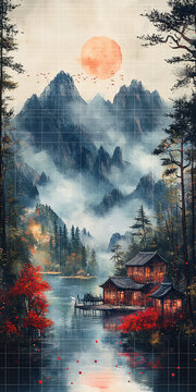 山水煙云湖畔屋
