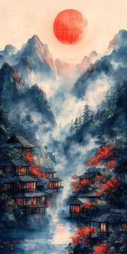 山水煙云湖畔屋