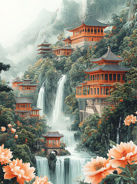 青山綠水亭閣圖