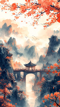 桃花流水兒童圖