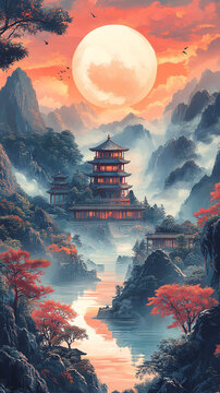 中秋月色映古寺